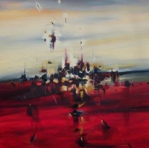 Blaze of Noon 36″ x 36″ Abstract Oil Painting by Cynthia Ligeros