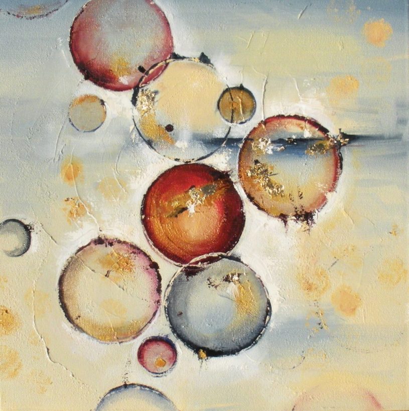 Silent Radiance 14" x 14" Abstract Oil and Gold Leaf by Cynthia Ligeros